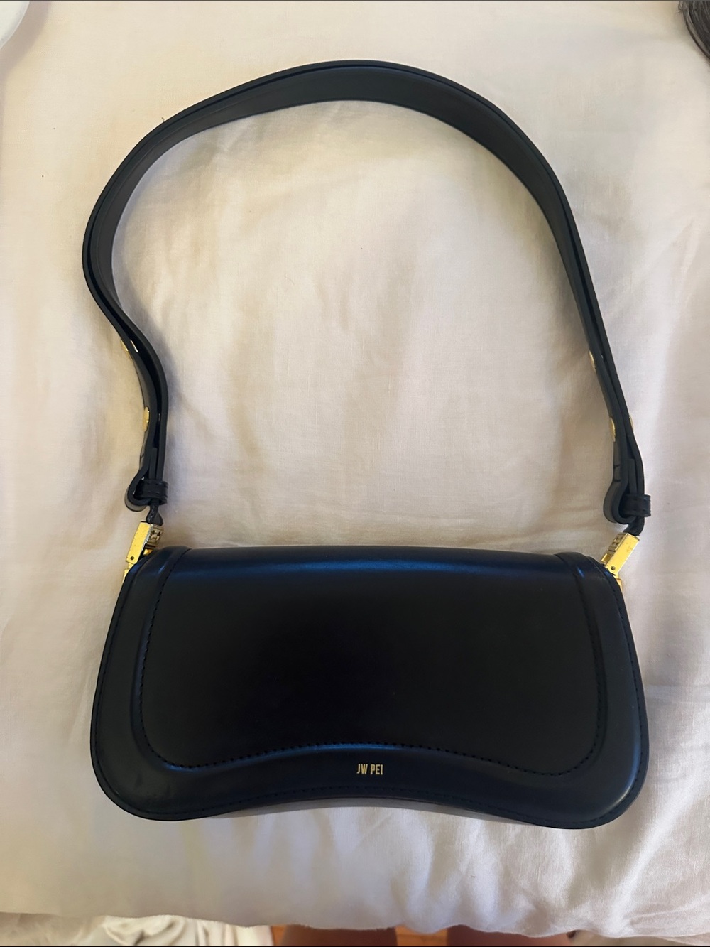 JW PEI Black Crescent Shoulder Bag with Gold Hardware